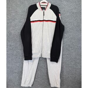 Sean John Tracksuit Men XL Gray Stripe Full Zip Joggers Set Sweatsuit Y2K 90s